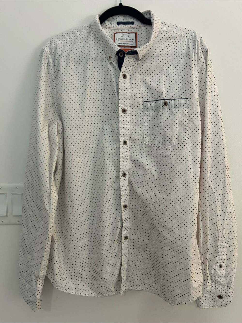 Denim & Flower Men’s XL Slim Fit Button Down Shirt 100% Cotton Polka Dot
